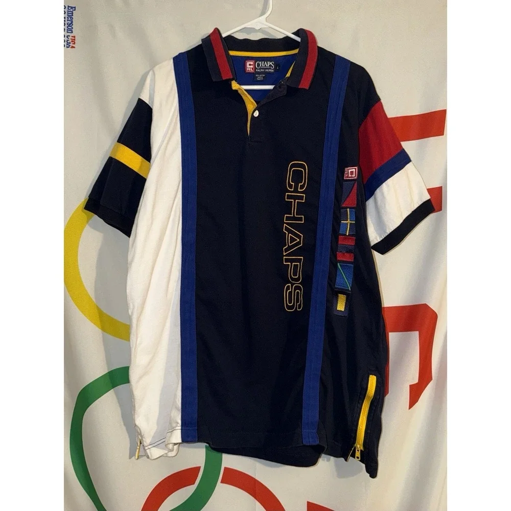 Vintage Chaps Ralph Lauren Polo Shirt Large Nautical Multicolor Striped Y2K